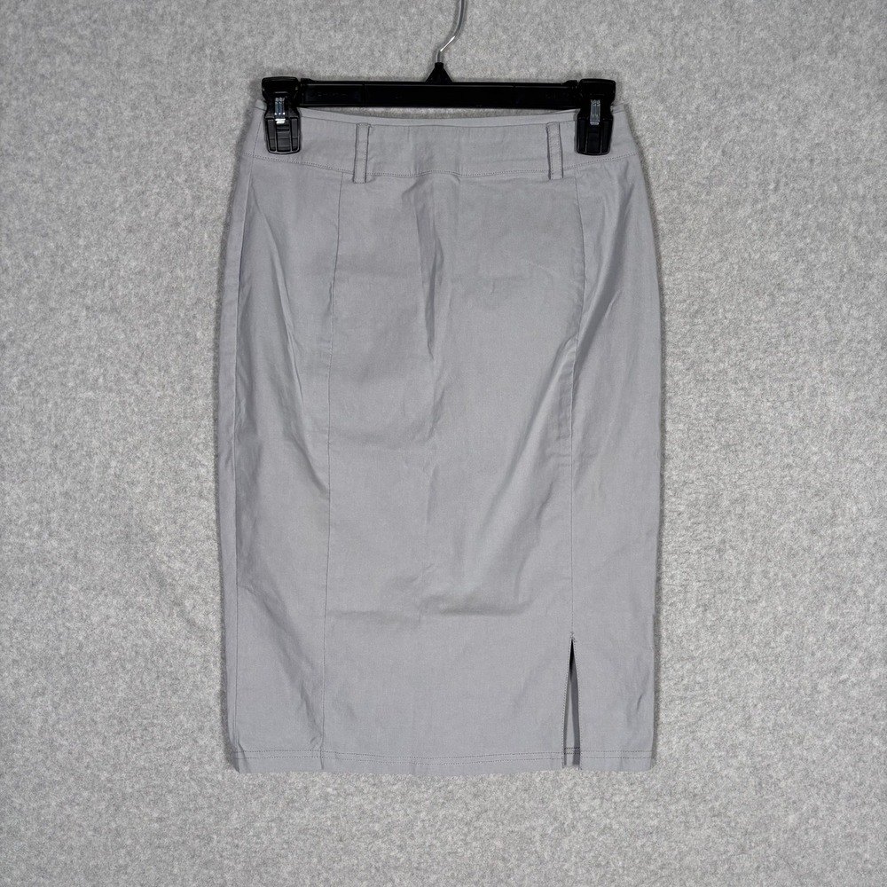 Kate Kasin Pencil Skirt Small Gray Front Slit‎ Stretch Minimalist Neutral Career